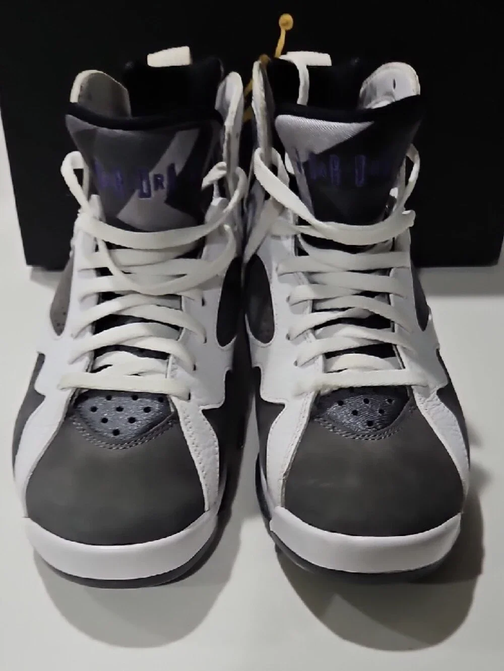 Jordan 7 Retro Flint2021 High-Top Basketball Sneakers  White, Gray & Purple Sz 5
